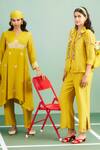 Buy_Purple Patch_Mustard Chanderi , Shantoon, Embroidery Daffodil Shirt And Pant Set _Online_at_Aza_Fashions