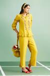 Buy_Purple Patch_Mustard Chanderi , Shantoon, Embroidery Daffodil Shirt And Pant Set _at_Aza_Fashions