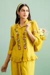 Purple Patch_Mustard Chanderi , Shantoon, Embroidery Daffodil Shirt And Pant Set _at_Aza_Fashions