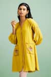 Buy Purple Patch Mustard Chanderi Silk, Shantoon Embroidery V-neck Buttercup Dress Buy_Purple Patch_Mustard Chanderi Silk, Shantoon Embroidery V-neck Buttercup Dress