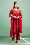 Buy Purple Patch Red Silk, Shantoon, Silk, Embroidery Split Hibiscus Kurta Set at Aza Fashions Buy_Purple Patch_Red Silk, Shantoon, Silk, Embroidery Split Hibiscus Kurta Set _at_Aza_Fashions