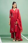 Purple Patch Red Silk, Shantoon, Silk, Embroidery Split Hibiscus Kurta Set Online at Aza Fashions Purple Patch_Red Silk, Shantoon, Silk, Embroidery Split Hibiscus Kurta Set _Online_at_Aza_Fashions