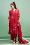 Buy Purple Patch Red Silk, Shantoon, Silk, Embroidery Split Hibiscus Kurta Set Online at Aza Fashions Buy_Purple Patch_Red Silk, Shantoon, Silk, Embroidery Split Hibiscus Kurta Set _Online_at_Aza_Fashions