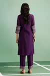 Shop_Purple Patch_Purple Chanderi Silk, Shantoon Embroidery Mandarin Collar, Bell Flower Kurta Set _at_Aza_Fashions
