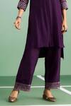 Shop_Purple Patch_Purple Chanderi Silk, Shantoon Embroidery Mandarin Collar, Bell Flower Kurta Set _Online_at_Aza_Fashions