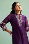 Purple Patch_Purple Chanderi Silk, Shantoon Embroidery Mandarin Collar, Bell Flower Kurta Set _at_Aza_Fashions