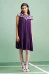 Buy_Purple Patch_Purple Crepe Embroidery Round Neck Iris Dress _at_Aza_Fashions