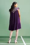 Shop_Purple Patch_Purple Crepe Embroidery Round Neck Iris Dress _at_Aza_Fashions