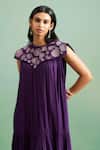 Buy_Purple Patch_Purple Crepe Embroidery Round Neck Iris Dress _Online_at_Aza_Fashions
