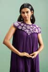 Purple Patch_Purple Crepe Embroidery Round Neck Iris Dress _at_Aza_Fashions