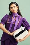 Purple Patch_Purple Poplin Embroidery V-neck, Collared Allium Top And Pant Set _Online_at_Aza_Fashions