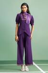 Shop_Purple Patch_Purple Poplin Embroidery V-neck, Collared Allium Top And Pant Set _at_Aza_Fashions