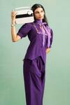Buy_Purple Patch_Purple Poplin Embroidery V-neck, Collared Allium Top And Pant Set _Online_at_Aza_Fashions