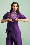 Shop_Purple Patch_Purple Poplin Embroidery V-neck, Collared Allium Top And Pant Set _Online_at_Aza_Fashions