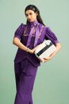 Purple Patch_Purple Poplin Embroidery V-neck, Collared Allium Top And Pant Set _at_Aza_Fashions