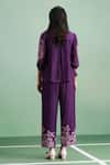 Shop_Purple Patch_Purple Chanderi Silk, Shantoon Embroidery Split V-neck Wisteria Top And Pant Set _at_Aza_Fashions
