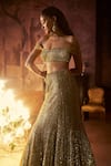 Buy_Seema Gujral_Gold Net Sequins, Beads, Crystals Off-shoulder Antqiue Trail Skirt Set _Online_at_Aza_Fashions