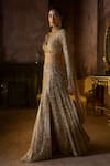 Buy_Seema Gujral_Gold Net Crystals, Beads, Sequins, Embroidery, Tassels Tonal Slit Skirt Set _Online_at_Aza_Fashions
