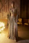 Buy_Seema Gujral_Gold Net Crystals, Beads, Sequins, Embroidery, Tassels Tonal Slit Skirt Set _at_Aza_Fashions