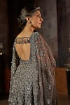 Shop_Seema Gujral_Charcoal Net Sequins, Beads, Crystals, Embroidery, Tonal Jacket Lehenga Set _at_Aza_Fashions