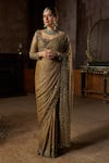 Buy_Seema Gujral_Gold Georgette Sequins, Beads, Crystals, Tassels, Antique Saree With Blouse _at_Aza_Fashions