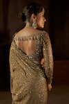 Seema Gujral_Gold Georgette Sequins, Beads, Crystals, Tassels, Antique Saree With Blouse _Online_at_Aza_Fashions