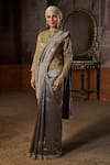 Buy_Seema Gujral_Gray Tissue, Organza Stones, Zari, Embroidery Grey Metallic Saree With Blouse _at_Aza_Fashions