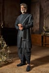 Buy_Seema Gujral_Charcoal Silk Embroidery, Sequins Grey Bundi Kurta Set _at_Aza_Fashions