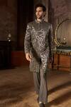 Buy_Seema Gujral_Gray Silk Beads, Metallic Thread Grey Embroidered Sherwani Set _at_Aza_Fashions