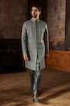 Buy_Seema Gujral_Charcoal Silk Embroidery, Sequins Metallic Sherwani Set _at_Aza_Fashions