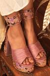 Buy_Tiesta_Pink Embroidery, Sequins, Stones Floral And Bead Embellished Platform Heels _at_Aza_Fashions