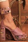 Tiesta_Pink Embroidery, Sequins, Stones Floral And Bead Embellished Platform Heels _Online_at_Aza_Fashions