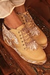 Buy_Tiesta_Gold Embroidered Raw Silk Sneaker Wedges _at_Aza_Fashions