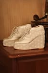 Buy_Tiesta_White Embellished Satin Sneaker Wedges _at_Aza_Fashions