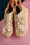 Shop_Tiesta_Beige Mirror Embroidered Raw Silk Sneaker Wedges _at_Aza_Fashions