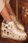 Buy_Tiesta_White Sequins, Embroidery, Beads Sneaker Wedges _Online_at_Aza_Fashions