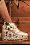 Shop_Tiesta_White Sequins, Embroidery, Beads Sneaker Wedges _Online_at_Aza_Fashions