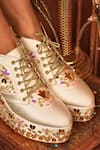 Shop_Tiesta_White Sequins, Embroidery, Beads Sneaker Wedges _at_Aza_Fashions