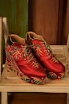 Buy_Tiesta_Red Embroidered Satin Sneaker Wedges _at_Aza_Fashions