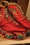 Buy_Tiesta_Red Embroidered Satin Sneaker Wedges _Online_at_Aza_Fashions