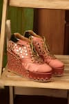 Buy_Tiesta_Pink Mirrors, Beads And Pearl Embellished Sneaker Wedges _at_Aza_Fashions