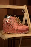 Shop_Tiesta_Pink Mirrors, Beads And Pearl Embellished Sneaker Wedges _at_Aza_Fashions