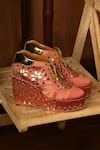 Buy_Tiesta_Pink Mirrors, Beads And Pearl Embellished Sneaker Wedges _Online_at_Aza_Fashions