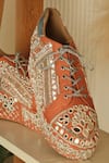 Shop_Tiesta_Orange Mirror And Sequin Embroidered Sneaker Wedges _at_Aza_Fashions