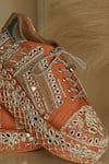 Shop_Tiesta_Orange Mirror And Sequin Embroidered Sneaker Wedges _Online_at_Aza_Fashions