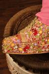 Buy_Tiesta_Peach Embroidery, Sequins, Beads Floral Raw Silk Sneaker Wedges _Online_at_Aza_Fashions