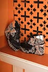 Tiesta_Black Embroidered Raw Silk Sneaker Wedges _Online_at_Aza_Fashions