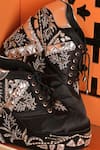 Shop_Tiesta_Black Embroidered Raw Silk Sneaker Wedges _at_Aza_Fashions