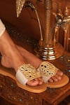 Tiesta_White Mirror Embellished Raw Silk Flats _Online_at_Aza_Fashions