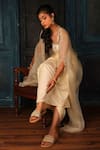 Buy_Tiesta_White Mirror Embellished Raw Silk Flats _Online_at_Aza_Fashions